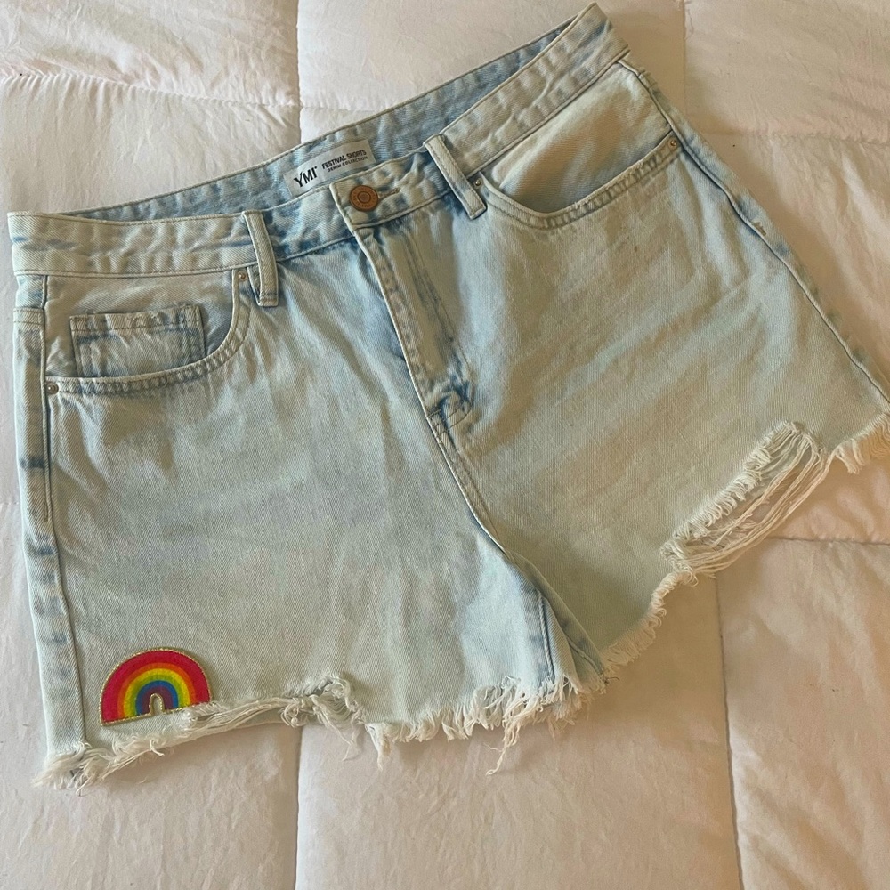 Juniors YMI festival Jean shorts with custom rainbow 🌈patch